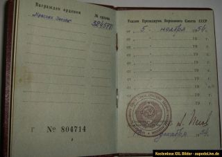 RAR++ UdSSR Orden des Roten Sterns, Verl. Nr. 3245781 mit Ordensbuch