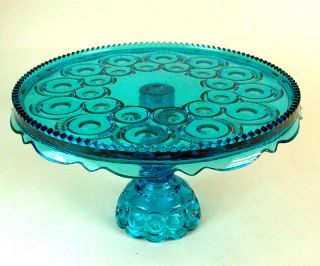 dekorative Tortenplatte / Kerzenleuchter   Pressglas türkis blau