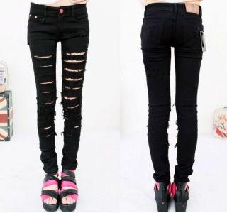 New Fashion Women Black Cut out Punk Ripped Jeans Jeggings Trousers