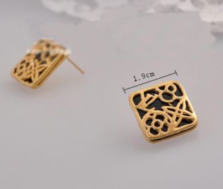 New Fashion retro lovely lucky double deck Hollow out Earrings Stud