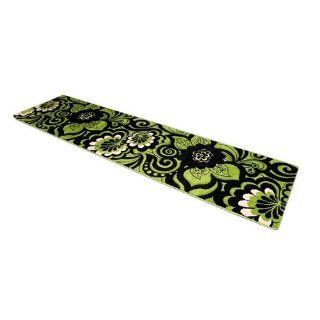 Teppich Läufer Lano Blumen grün / schwarz in 80 x 300 cm 