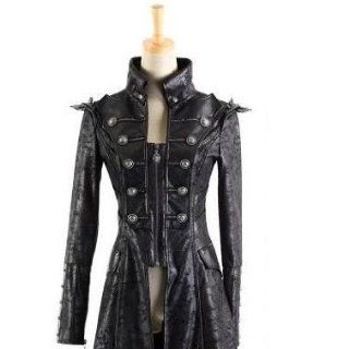 Coat Jacke Mantel Larp Visual Kei Punk Rave Rock Gothic Leder Schwarz