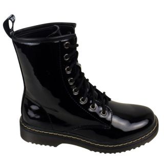 Damen Goth Schnürstiefel Kampfstiefel Lackleder Punk Schuhe 36 41