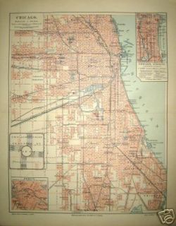 CHICAGO, alter farbiger Stadtplan, gedruckt 1894