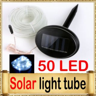 Solar Power 50 White LED Light Tube Rope Outdoor Indoor