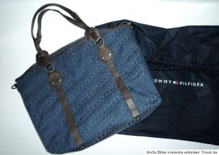 TOMMY HILFIGER ° Handtasche SHOPPER Tasche blau ECHTLEDER Details