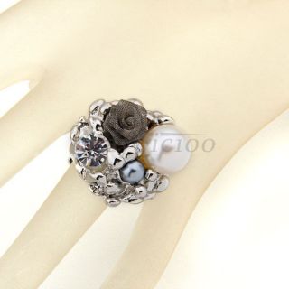 25mm Rose Strass Perle Ring Fingerring Damenring Verstellbar