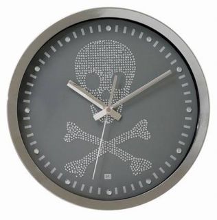 Edle Designer Totenkopf Wanduhr Skull Uhr mit Strass