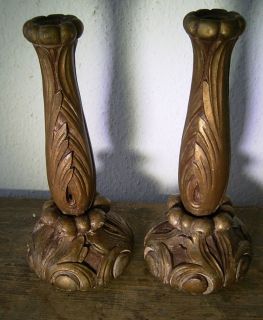 Paar antike Kerzenleuchter Kerzenständer Holz geschnitz