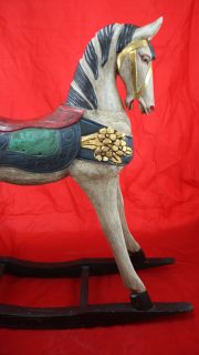 Schaukelpferd antik look Pferd Holz handgeschnitzt Deko Schaukel
