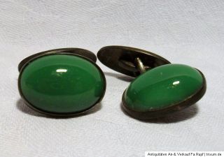 Uralt 835 Silber Manschettenknöpfe mit grünem Stein Rusch um 1920