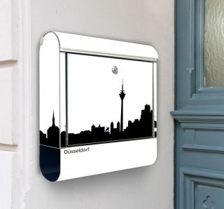 NEU Briefkasten 100% Edelstahl mit Motiv Skyline Düsseldorf Exclusiv