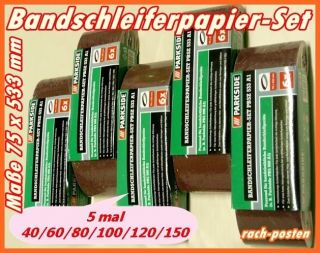 Set Bandschleifpapier Schleifpapier je 6 Koernungen 30Stk je 75x533