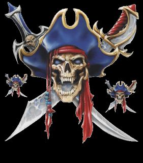 Pirat Totenkopf Schwert Aufkleber Set 15x14 cm Pirate Skull Decal
