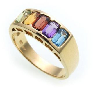 Damen Ring echte Edelsteine Gold 585 Regenbogen