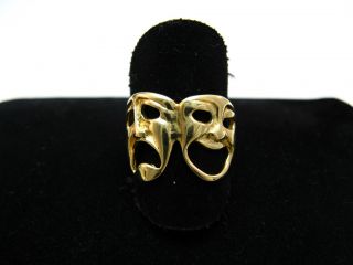 R574 585er 14kt Gelbgold Ring Theater Maske lachend weinend Traurig