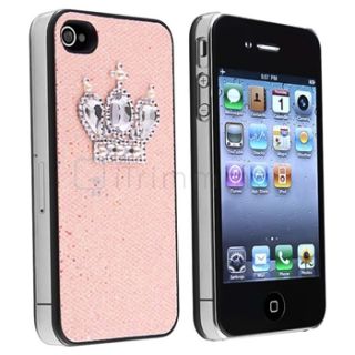 Light Pink Glitter Crown Rear Hard Case Cover+Front Back Guard For