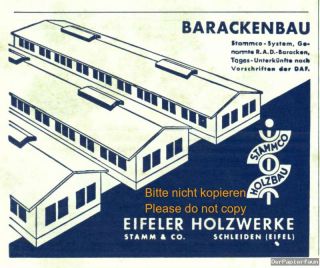 Eifeler Holzwerke Stamm Schleiden Baracken Reklame 1939 Stammco Eifel