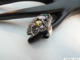 edler Vintage Markasit Silber Ring 925 Silber +Multicolor Steinen Gr