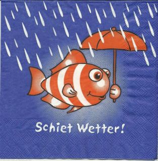 Napkins Comic Fisch mit Regenschirm Schiet Wetter #590