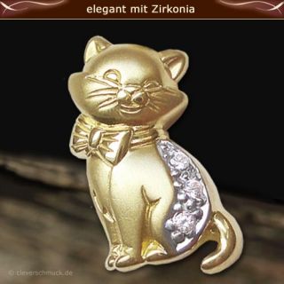 Goldener Anhänger Katze elegant Zirkonia ECHT GOLD 333 Kätzchen