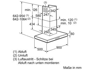 500mm geraetehoehe abluft 642 954mm geraetehoehe umluft 642 1064mm