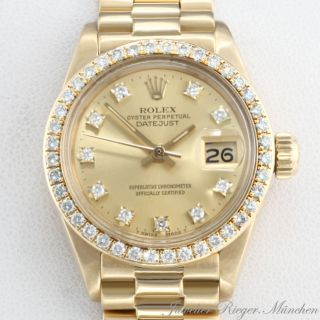 ROLEX UHR LADY DATE JUST GOLD 750 DIAMANTEN Damen Armbanduhr Damenuhr