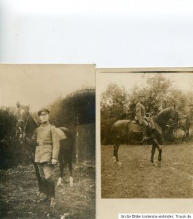 WK1 Foto AK 2 Postkarten Deutscher Soldat Offizier mit Pferd Front um