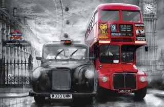Fototapete BUS + TAXI 175x115 London Westminster rot coloriertes SW