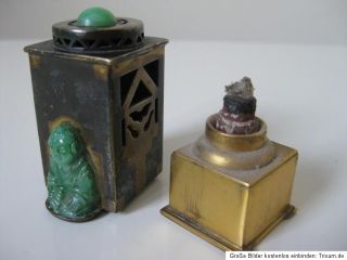 Antik Räuchergefäß Duftbrenner Messing Jade Buddha Tempel Pagode