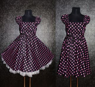 50er ROCKABILLY Petticoat KLEID 40 42 44 Polka Dots Schwarz Pink Pin