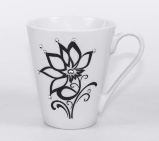 Kaffeebecher Tasse mit 16 Swarovski Steinen, Blumenmotiv, Chiara Ambra