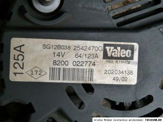 Renault Kangoo 1.5 DCI   Lichtmaschine   Valeo   2542470   8200 022774