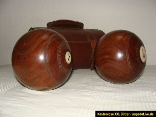 Boule Pétanque Boccia Bowls Kugel gemarkt 1949 Bein + Ledertasche
