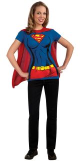Ladies Supergirl T Shirt & Cape Superhero DC Comic Fancy Dress