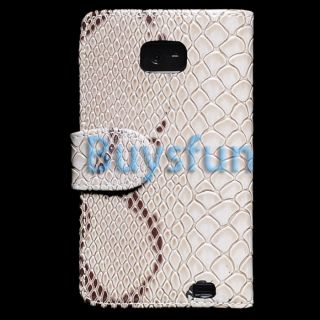 White Crocodile Golssy Wallet Leather Cover Case for Samsung Galaxy S2