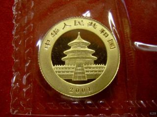 Sie erhalten eine 1/10 oz 50 Yuan Gold China Panda 2001 in