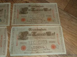 5x REICHSBANKNOTE 1000 Mark Berlin 1910   1x grünes Siegel 4x red