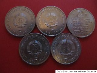 DDR 5 Mark Gedenkmünzen 5 Stück von 1982 bis 1985 st