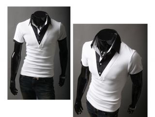HAPPYMORI] Mens Luxury Casual Formal Slim Fit Layered Collar T Shirt