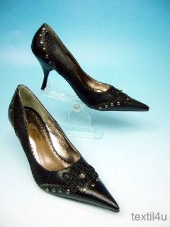 Damen Schuhe Pumps Innensohle Leder schwarz Absatz 7,5