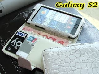 Wallet Leder Flip tasche Hülle Card Case Weiß für Samsung Galaxy S2