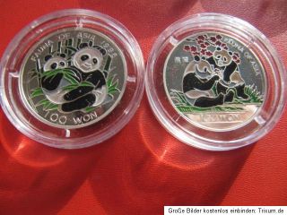 Korea 100 Won 1996 + 1997 Panda Silber Gedenkmünzen pp + Zertifikate