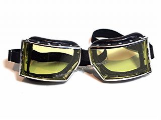 Oldtimerbrille, Motorradbrille,Fliegerbrille, Echtleder Gelb/Grüne