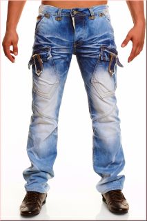Männer Jeans in Used Optik mit seitlichen Taschen in Blau