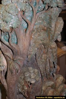 Großer Seltener Geschnitzter Baumstamm ca.200 Jahre Alt Elefanten