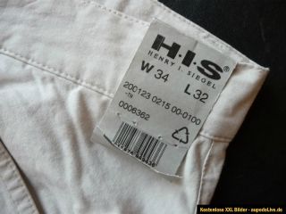 HIS Hose beige Gr.50 / W34 L32 gerader Schnitt Jeans Sommerhose