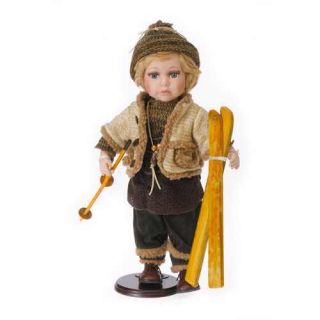 9138 PORZELLANPUPPE Sammlerpuppe Puppe Junge mit Ski Winter Porzellan