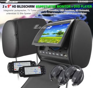 ES998GE 2 HD Kopfstuetze 9 Monitor Car DVD/USB/SD Player Autoradio IR