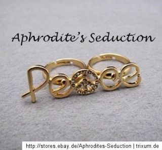 Doppelring Zweifingerring Ring Farbe Gold Strass Peace
